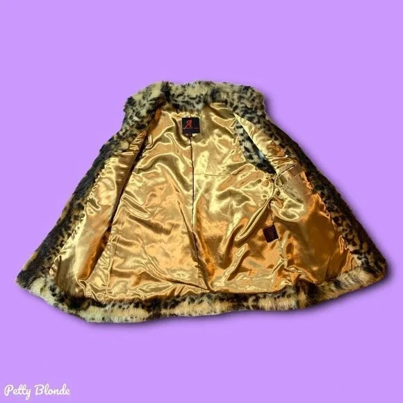 Oversized Faux Fur‎ Soft Animal Print Vest Womens XS Cheetah Adrienne Landau - Picture 10 of 16